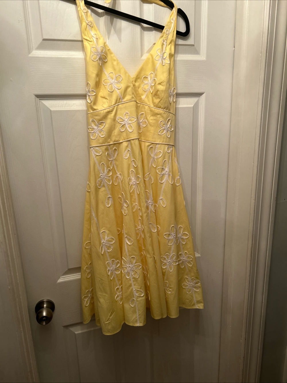 Lilly Pulitzer Yellow V-Neck Midi Dress with White Floral Appliqué